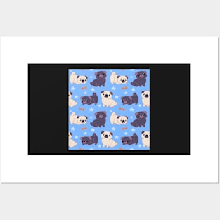 Blue Pug Pattern Posters and Art